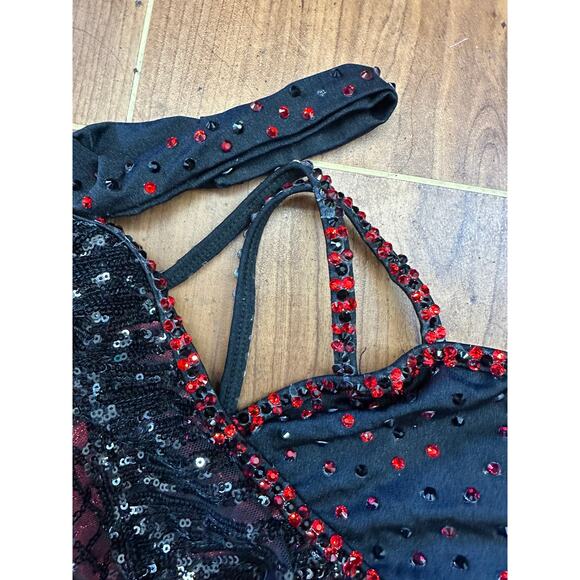 Dance Costume Large Child Red 10th House TH24166 Sequin 2 pc Fringe - Picture 4 of 6